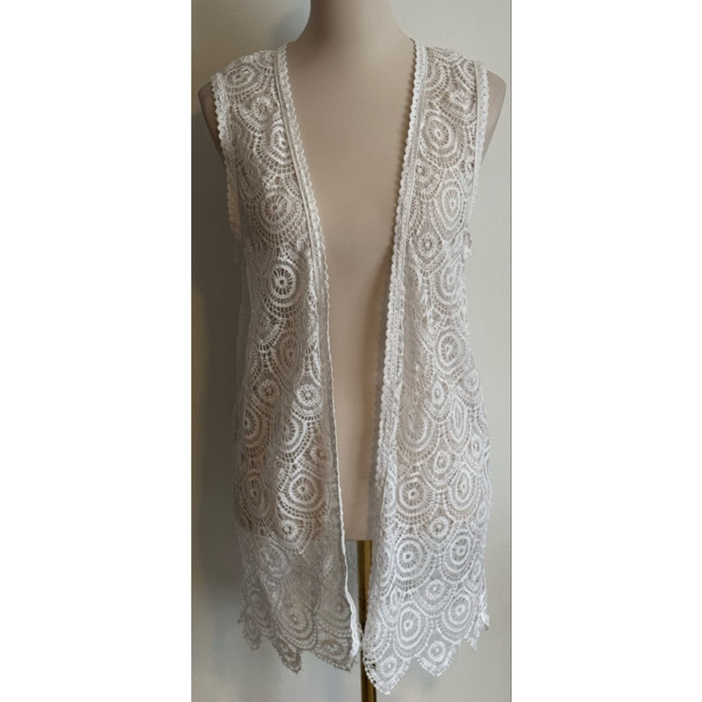 Women's Calzedonia White Lace Open Front Vest One Size